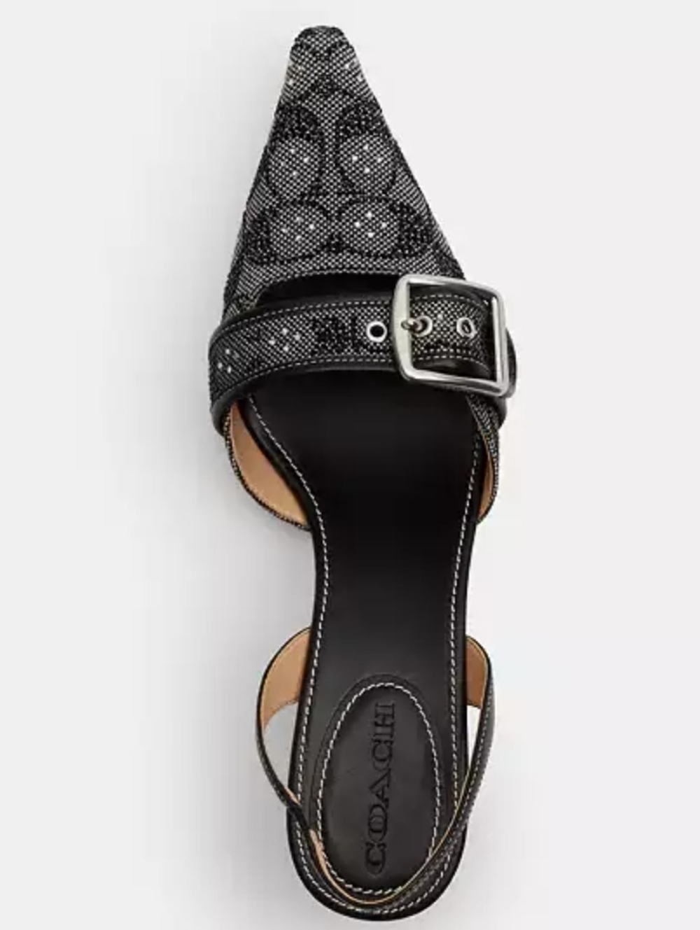 🔥COACH Margot Black Signature Crystal Slingback Kitten Heel, Sz 9.5, NEW w/tags